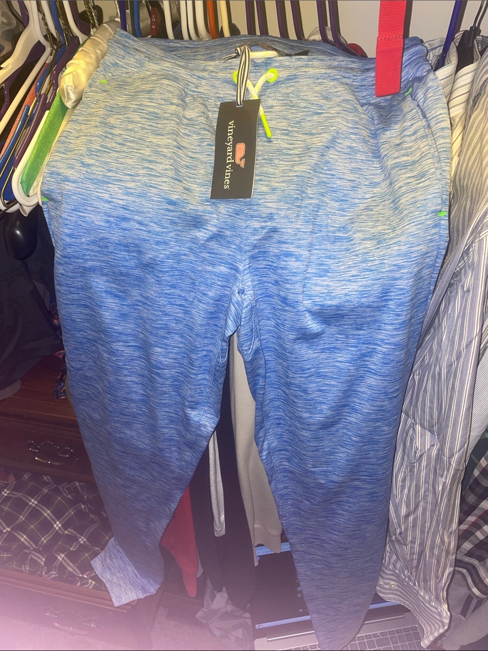 Vineyard Vines Blue Ombre Athletic Joggers with Neon Accents